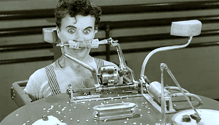 Cena de “Tempos Modernos” (1936), em que Charles Chaplin já criticava a automação do trabalho – Foto: reprodução