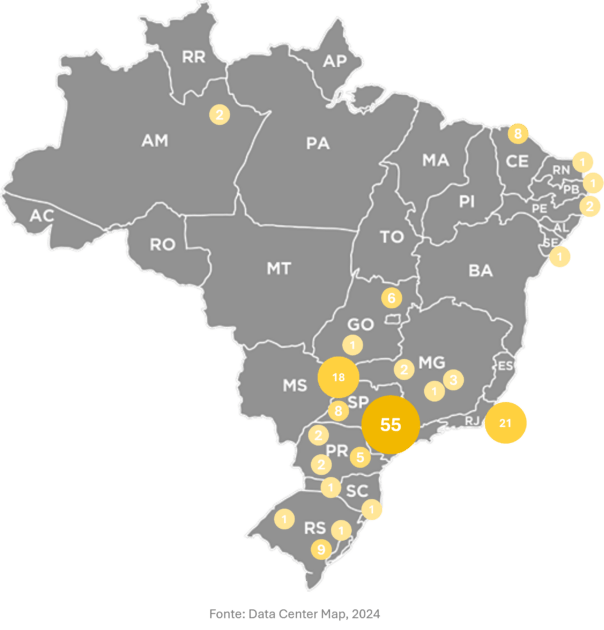 data center map Análise: Brasil atrai investimentos bilionários em data centers de big techs, mas há desafios